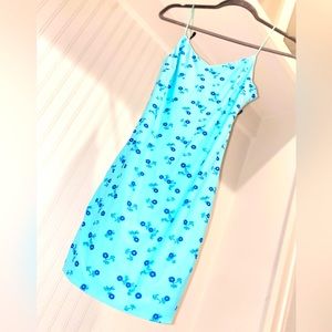 Double Lined Floral Turquoise Fitted Mini Dress